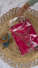 Pink Roman Silk Kurti Pant Set