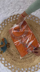 Orange Roman Silk Kurti Pant Set