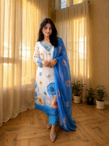 Soft Cotton Sky Blue Flower Print Suit Set