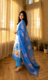 Soft Cotton Sky Blue Flower Print Suit Set