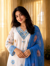 Soft Cotton Sky Blue Flower Print Suit Set