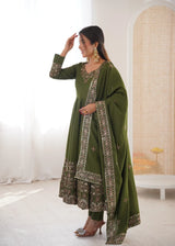 Emerald Green Embroidered Silk Kurta Set