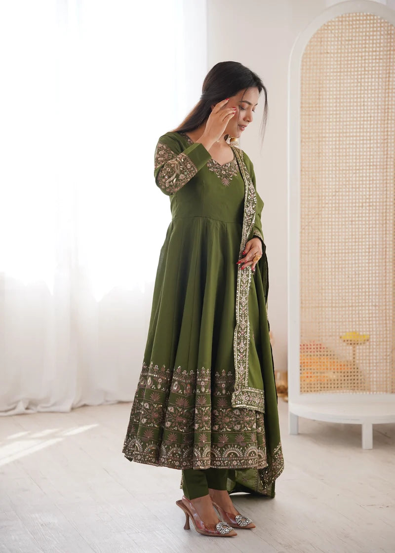 Emerald Green Embroidered Silk Kurta Set