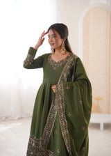 Emerald Green Embroidered Silk Kurta Set