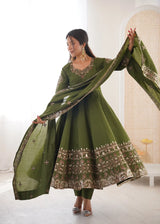 Emerald Green Embroidered Silk Kurta Set