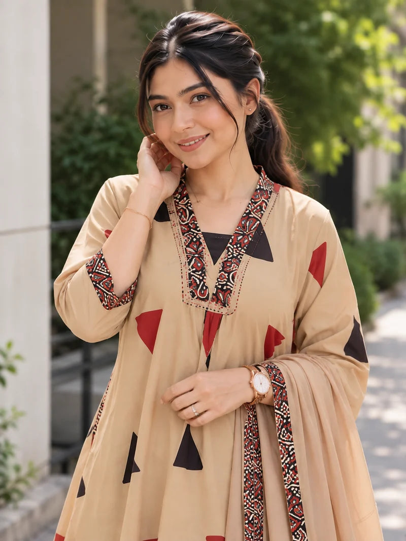 Pure Cotton Kalamkari A-Line Suit with Dupatta