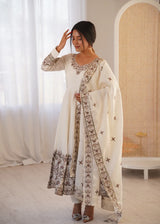 Pearl White Embroidered Roman Silk Kurta Pant