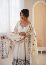 Pearl White Embroidered Roman Silk Kurta Pant