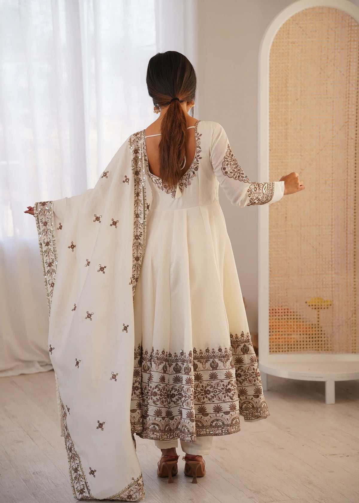 Pearl White Embroidered Roman Silk Kurta Pant