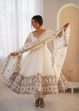 Pearl White Embroidered Roman Silk Kurta Pant