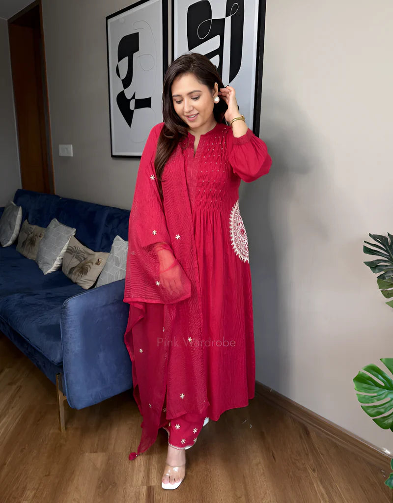 Premium Pure Mul Cotton Embroidered Suit Set for Women with Dupatta