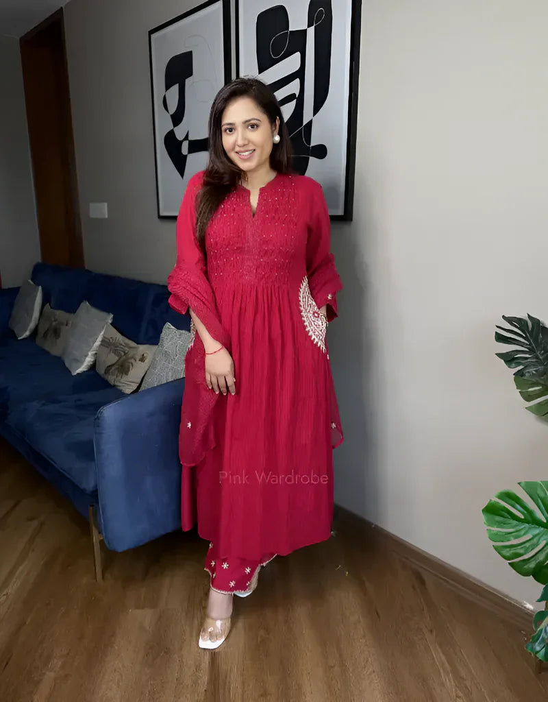 Premium Pure Mul Cotton Embroidered Suit Set for Women with Dupatta