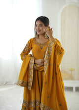 Mustard Yellow Embroidered Roman Silk Kurta Pant